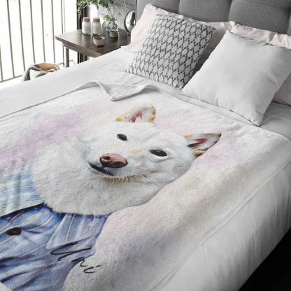 Custom Pet Portrait Blanket, Personalized Dog Photo Throw Blanket