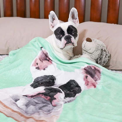 Custom Pet Print Fleece Sherpa Blanket Upload Multiple Pets
