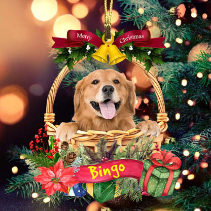 Merry Christmas Cute Pet Photo - Custom Photo And Name Personalized Acrylic Ornament - Gift For Pet Lover