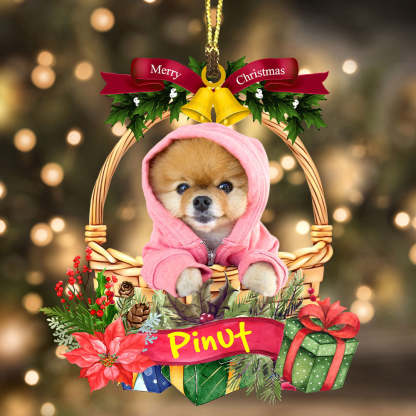 Merry Christmas Cute Pet Photo - Custom Photo And Name Personalized Acrylic Ornament - Gift For Pet Lover