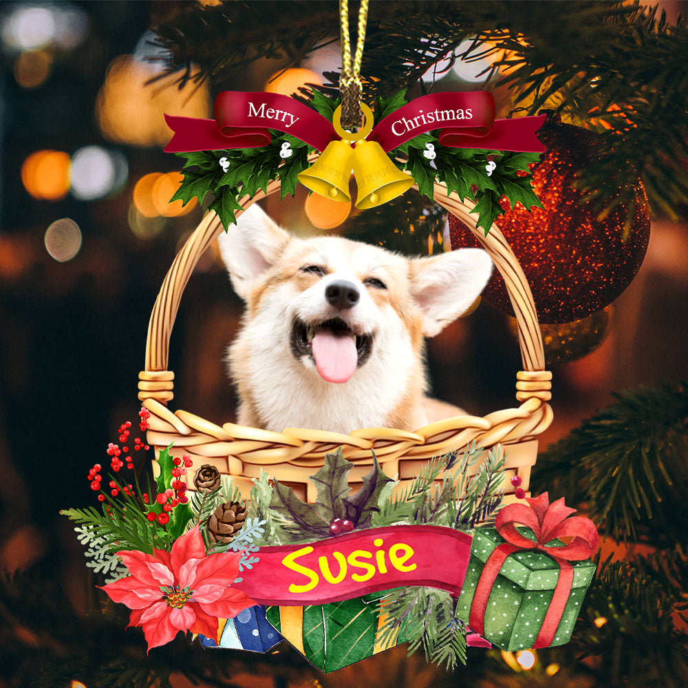 Merry Christmas Cute Pet Photo - Custom Photo And Name Personalized Acrylic Ornament - Gift For Pet Lover