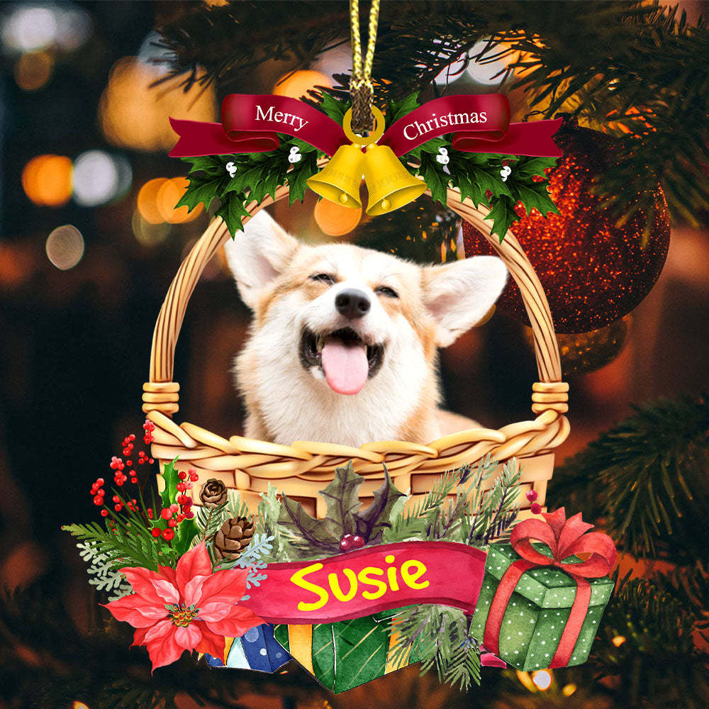 Merry Christmas Cute Pet Photo - Custom Photo And Name Personalized Acrylic Ornament - Gift For Pet Lover