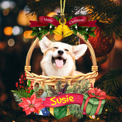 Merry Christmas Cute Pet Photo - Custom Photo And Name Personalized Acrylic Ornament - Gift For Pet Lover