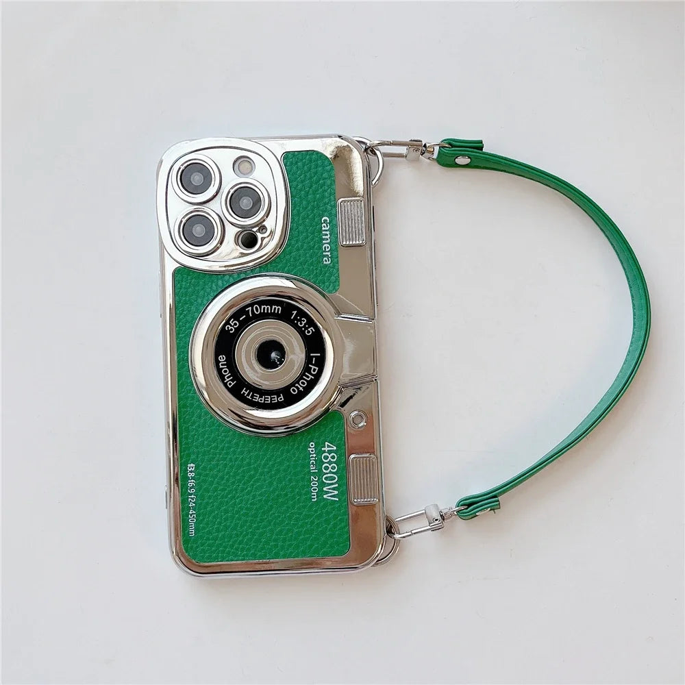 ETUI NA TELEFON Z KAMEREM GRAFICZNYM 3D RETRO PU SKÓRZONY PASEK IPHONE