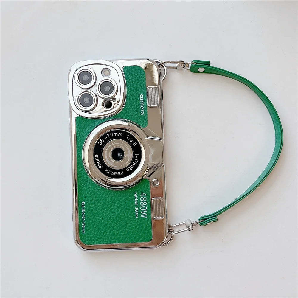 ETUI NA TELEFON Z KAMEREM GRAFICZNYM 3D RETRO PU SKÓRZONY PASEK IPHONE