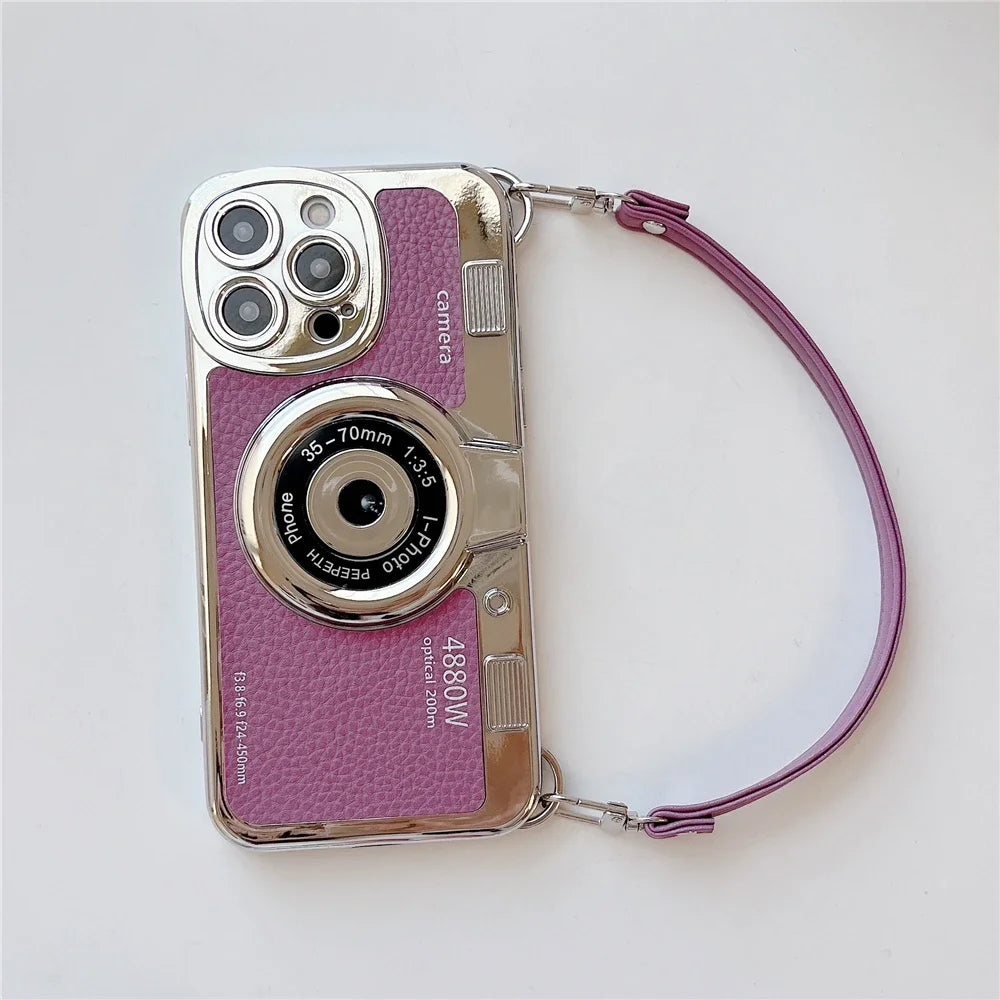 ETUI NA TELEFON Z KAMEREM GRAFICZNYM 3D RETRO PU SKÓRZONY PASEK IPHONE