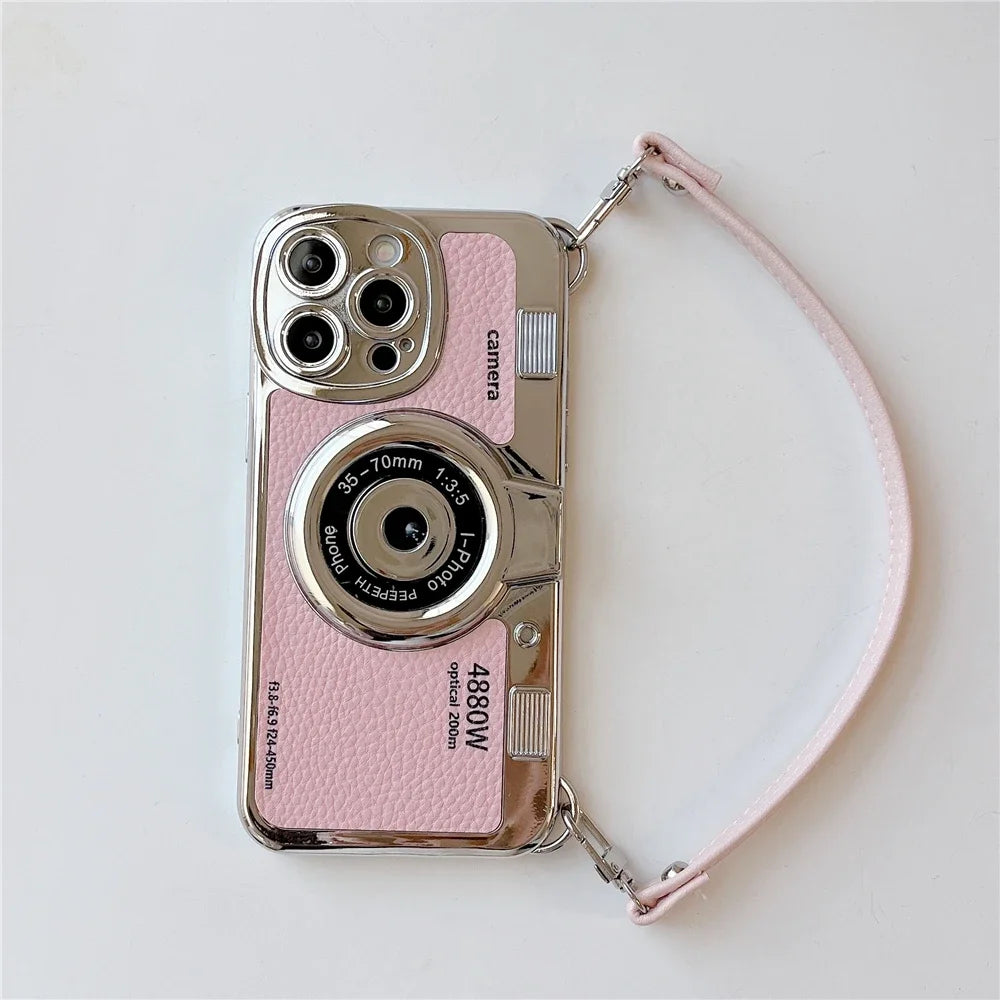 ETUI NA TELEFON Z KAMEREM GRAFICZNYM 3D RETRO PU SKÓRZONY PASEK IPHONE