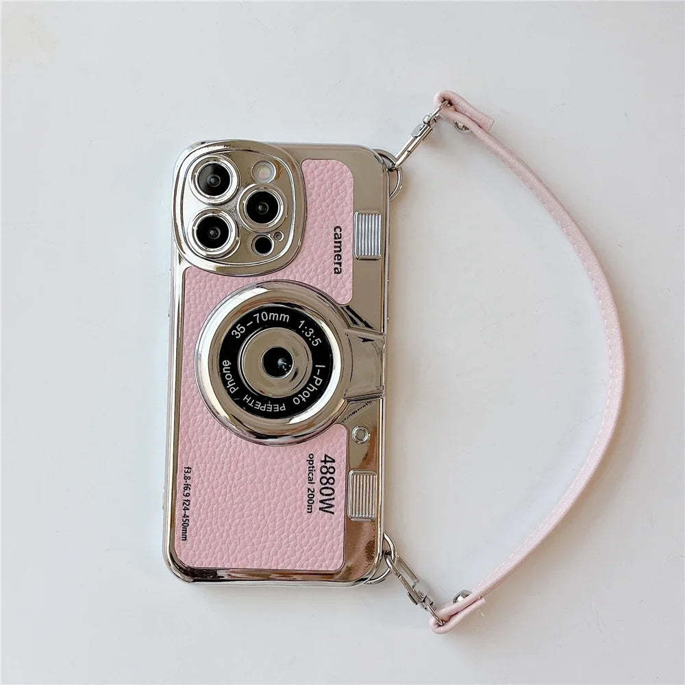 ETUI NA TELEFON Z KAMEREM GRAFICZNYM 3D RETRO PU SKÓRZONY PASEK IPHONE