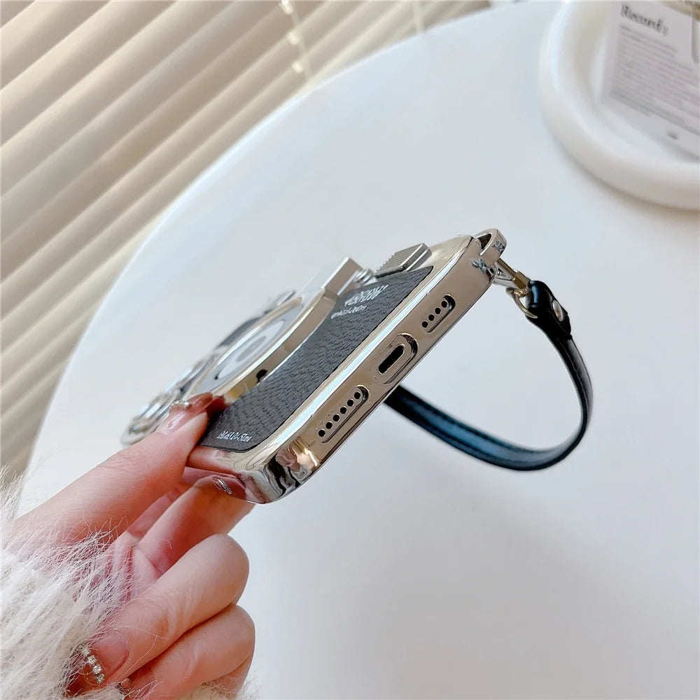 ETUI NA TELEFON Z KAMEREM GRAFICZNYM 3D RETRO PU SKÓRZONY PASEK IPHONE