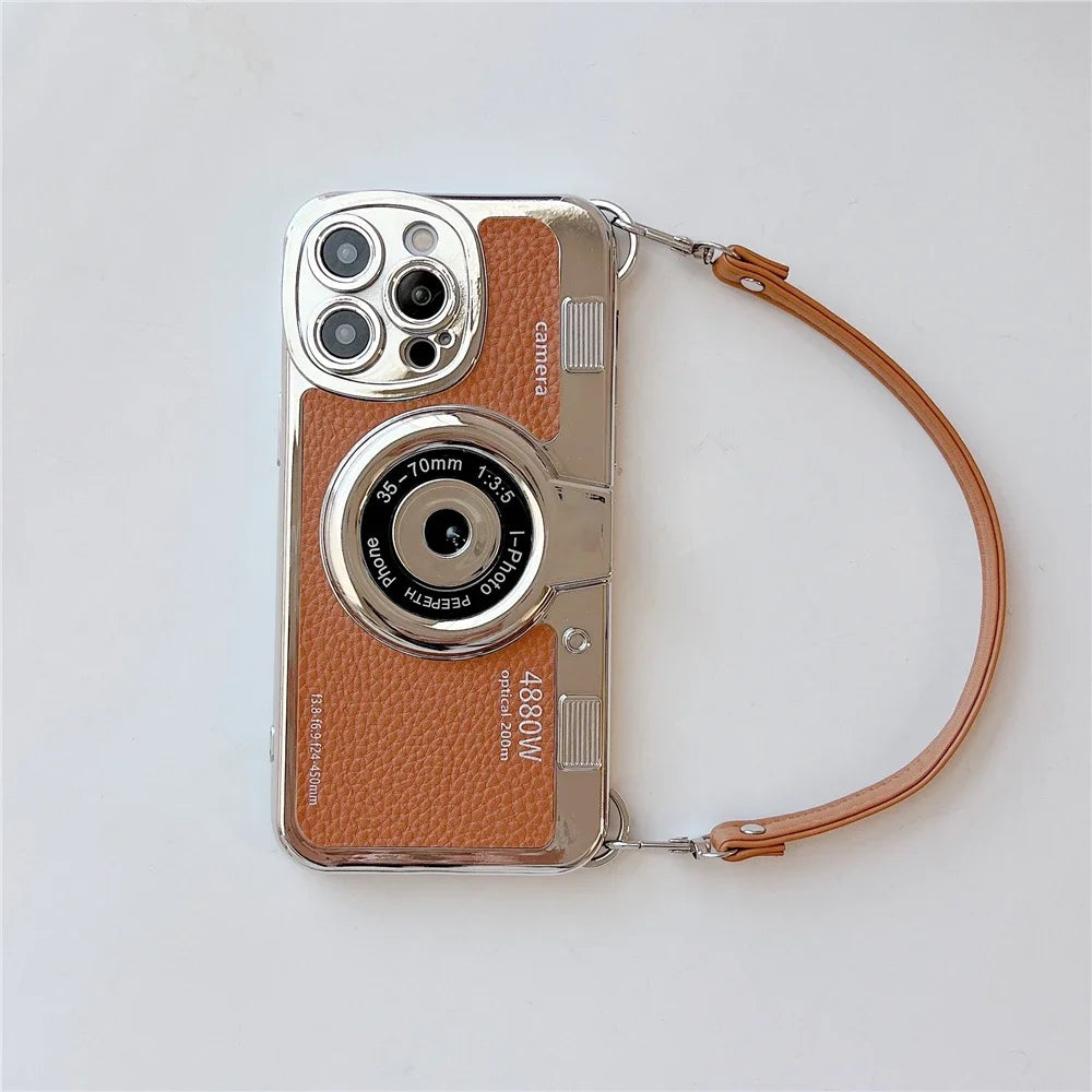 ETUI NA TELEFON Z KAMEREM GRAFICZNYM 3D RETRO PU SKÓRZONY PASEK IPHONE