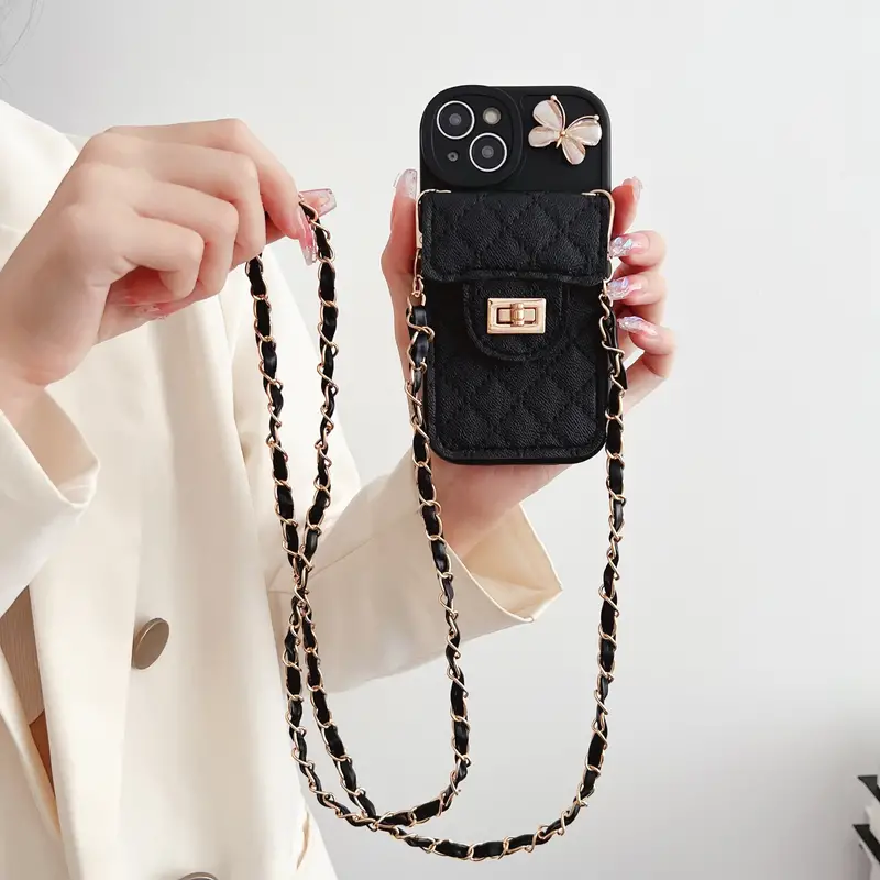 lanyard neck rhombus small fragrant butterfly card bag for iphone15 pro max 15 pro 15 14promax apple 13 phone case 12 can be carried 11 cross body lanyard x xr xsmax soft 7plus niche 8plus premium sense 6s details 6