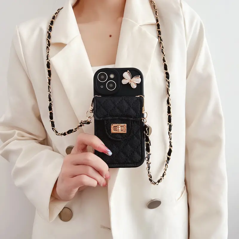 lanyard neck rhombus small fragrant butterfly card bag for iphone15 pro max 15 pro 15 14promax apple 13 phone case 12 can be carried 11 cross body lanyard x xr xsmax soft 7plus niche 8plus premium sense 6s details 2