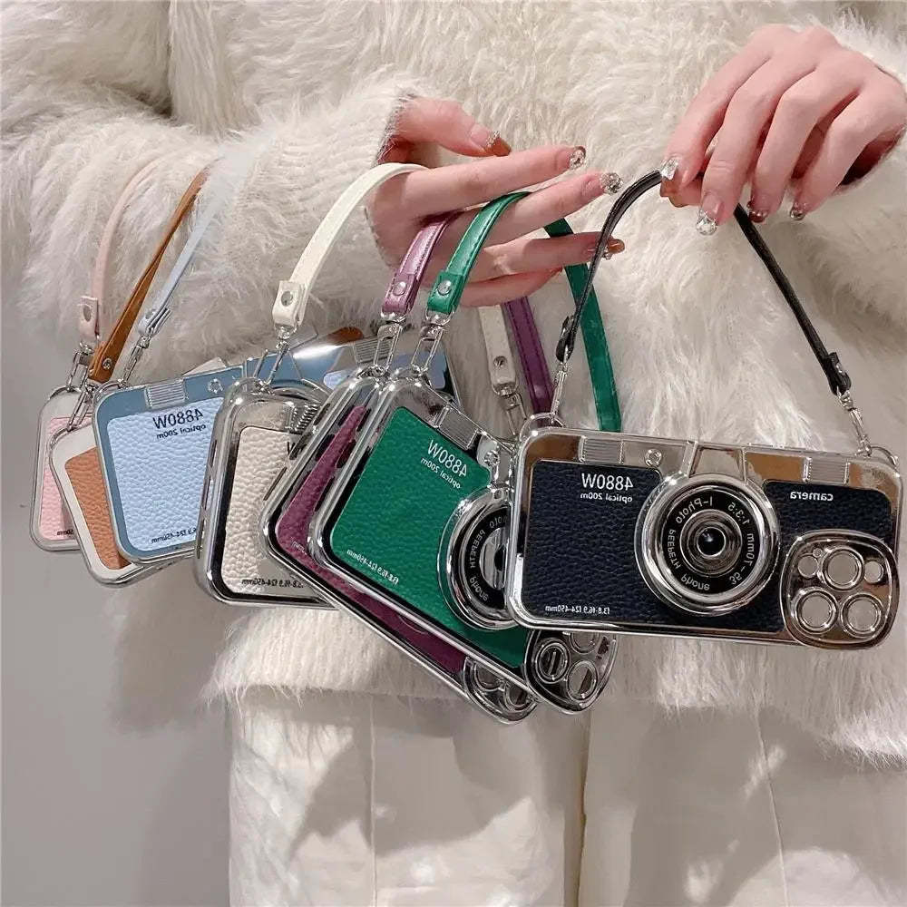 ETUI NA TELEFON Z KAMEREM GRAFICZNYM 3D RETRO PU SKÓRZONY PASEK IPHONE