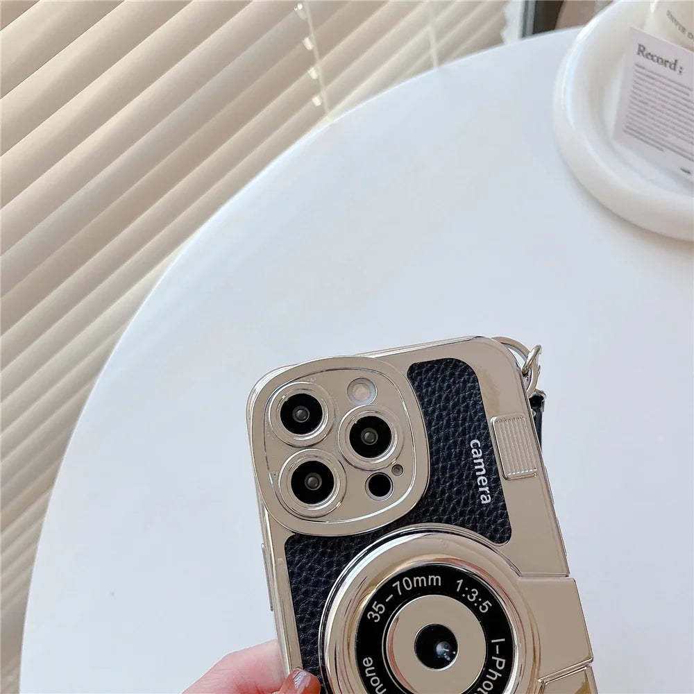 ETUI NA TELEFON Z KAMEREM GRAFICZNYM 3D RETRO PU SKÓRZONY PASEK IPHONE