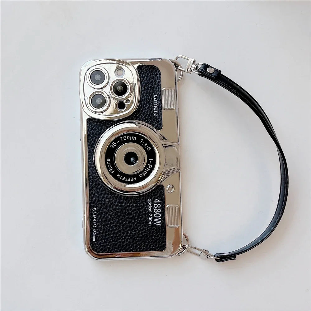 ETUI NA TELEFON Z KAMEREM GRAFICZNYM 3D RETRO PU SKÓRZONY PASEK IPHONE