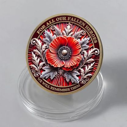 Poppy Remembrance Military Challenge Coin | Honor Fallen Heroes, Uphold “Lest We Forget” Legacy
