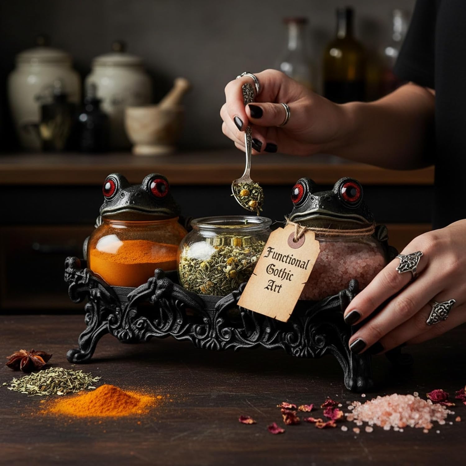 🧙Last Day 49% Off🐸Handcrafted Witchy Frog Apothecary Spice Jars