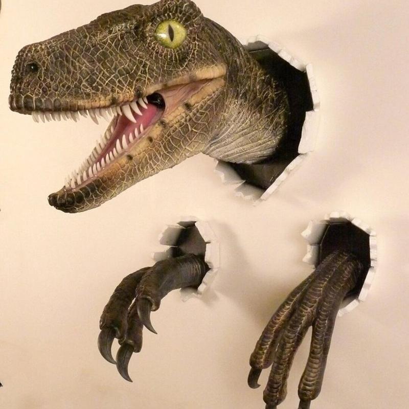3D Dinosaur Wall Decor Set - Realistic Broken Wall Design with Head & Claws