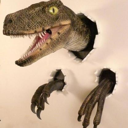3D Dinosaur Wall Decor Set - Realistic Broken Wall Design with Head & Claws