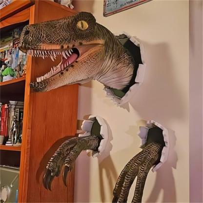 3D Dinosaur Wall Decor Set - Realistic Broken Wall Design with Head & Claws