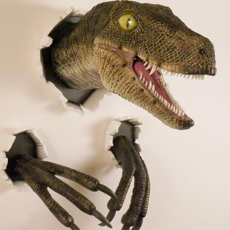 3D Dinosaur Wall Decor Set - Realistic Broken Wall Design with Head & Claws