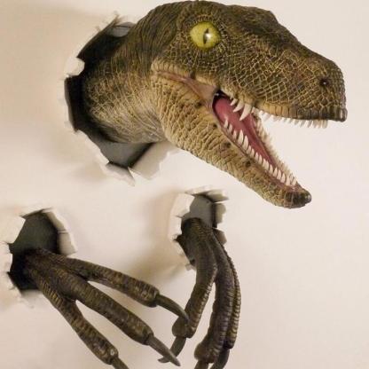 3D Dinosaur Wall Decor Set - Realistic Broken Wall Design with Head & Claws