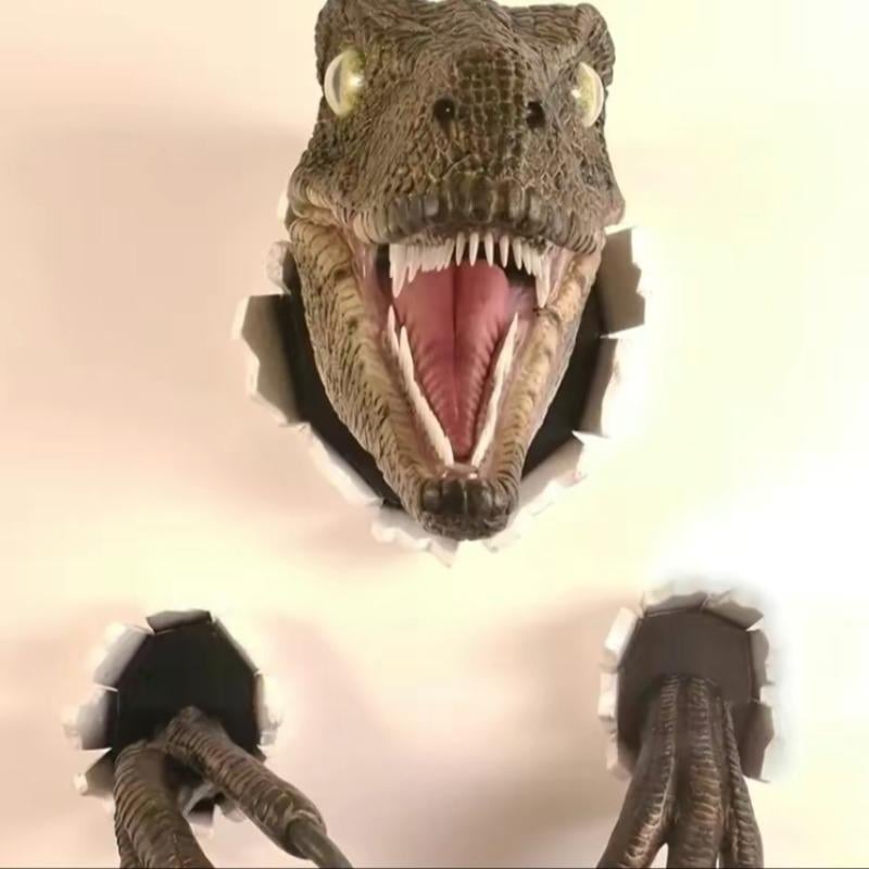 3D Dinosaur Wall Decor Set - Realistic Broken Wall Design with Head & Claws
