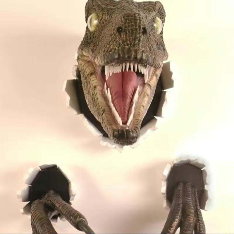3D Dinosaur Wall Decor Set - Realistic Broken Wall Design with Head & Claws