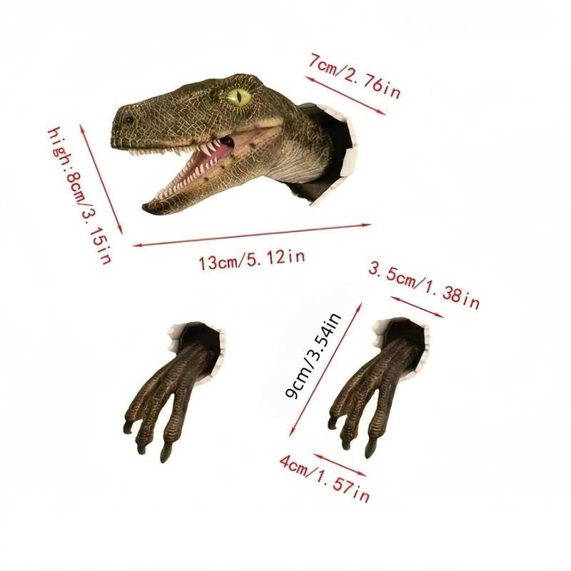 3D Dinosaur Wall Decor Set - Realistic Broken Wall Design with Head & Claws