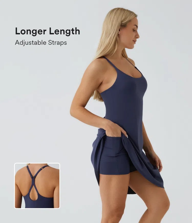 halara Softlyzero™ Airy Backless Cut Out Adjustable Strap 2-in-1 Pocket Cool Touch Longer Yoga Active Dress-UPF50+