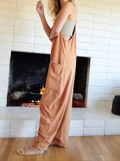 ⏰Hot Sale-Wide Leg Jumpsuit with Pockets(Buy 3 Free Shipping)