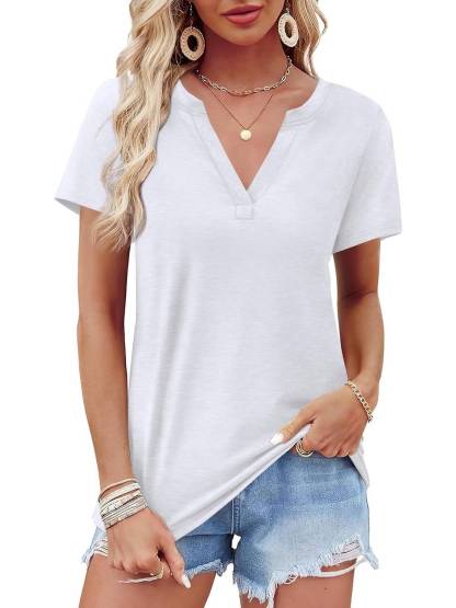Womens Short Sleeve V Neck Casual Loose Fit T-shirts