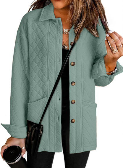 Women Button Down Casual Lightly Quilted Jackets 