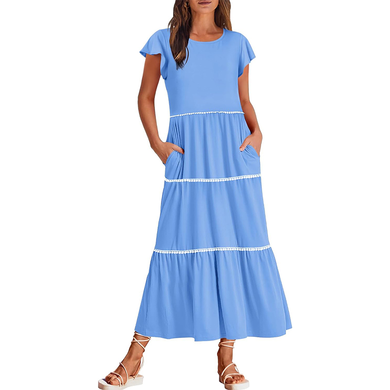 Women's Summer Flutter Short Sleeve Midi Dress