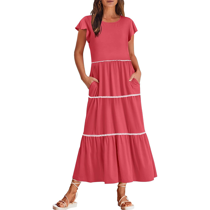 Women's Summer Flutter Short Sleeve Midi Dress
