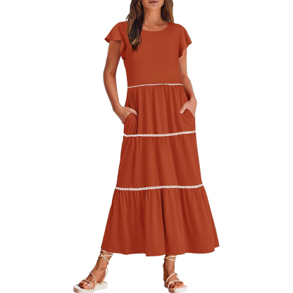 Women's Summer Flutter Short Sleeve Midi Dress