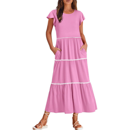 Women's Summer Flutter Short Sleeve Midi Dress