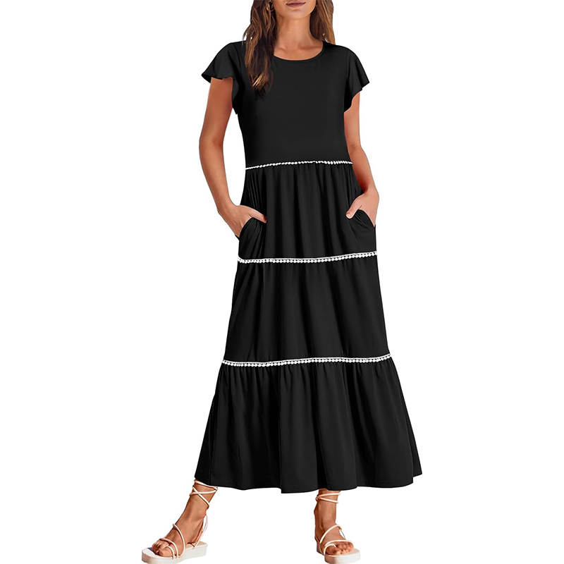 Women's Summer Flutter Short Sleeve Midi Dress