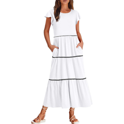 Women's Summer Flutter Short Sleeve Midi Dress