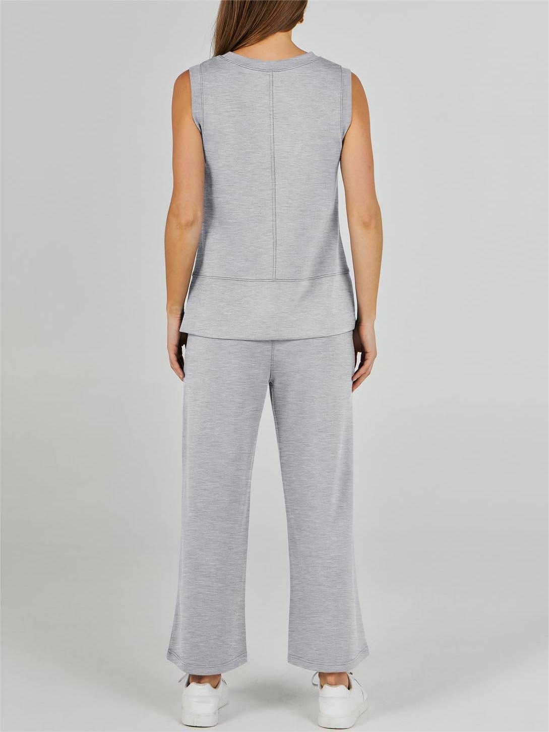 NEW🔥Women's Sleeveless Slit Hem Wide Leg Suit Casual Two Piece Set