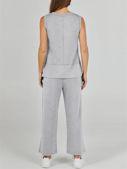 NEW🔥Women's Sleeveless Slit Hem Wide Leg Suit Casual Two Piece Set