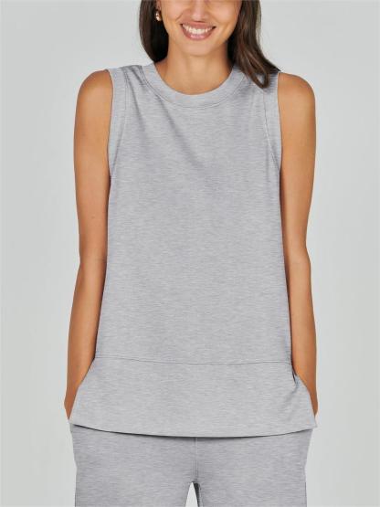 NEW🔥Women's Sleeveless Slit Hem Wide Leg Suit Casual Two Piece Set