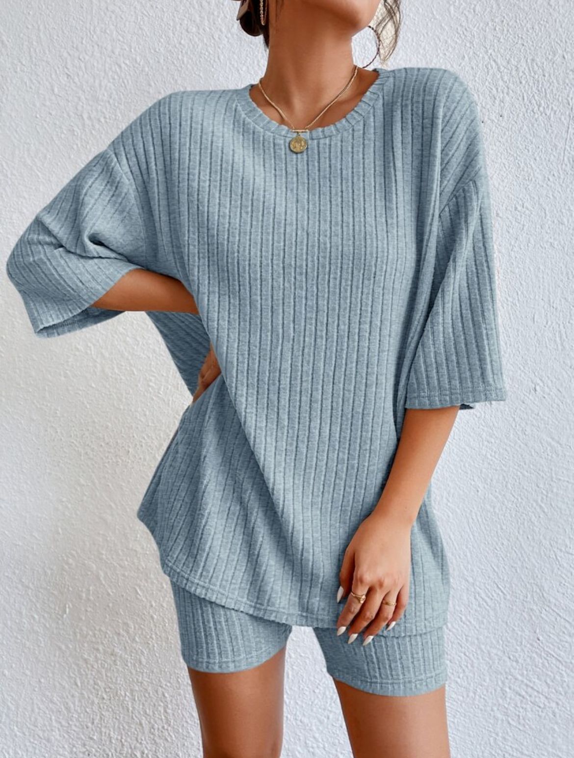 Casual Crew Neck Loose Shorts Set