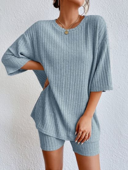 Casual Crew Neck Loose Shorts Set