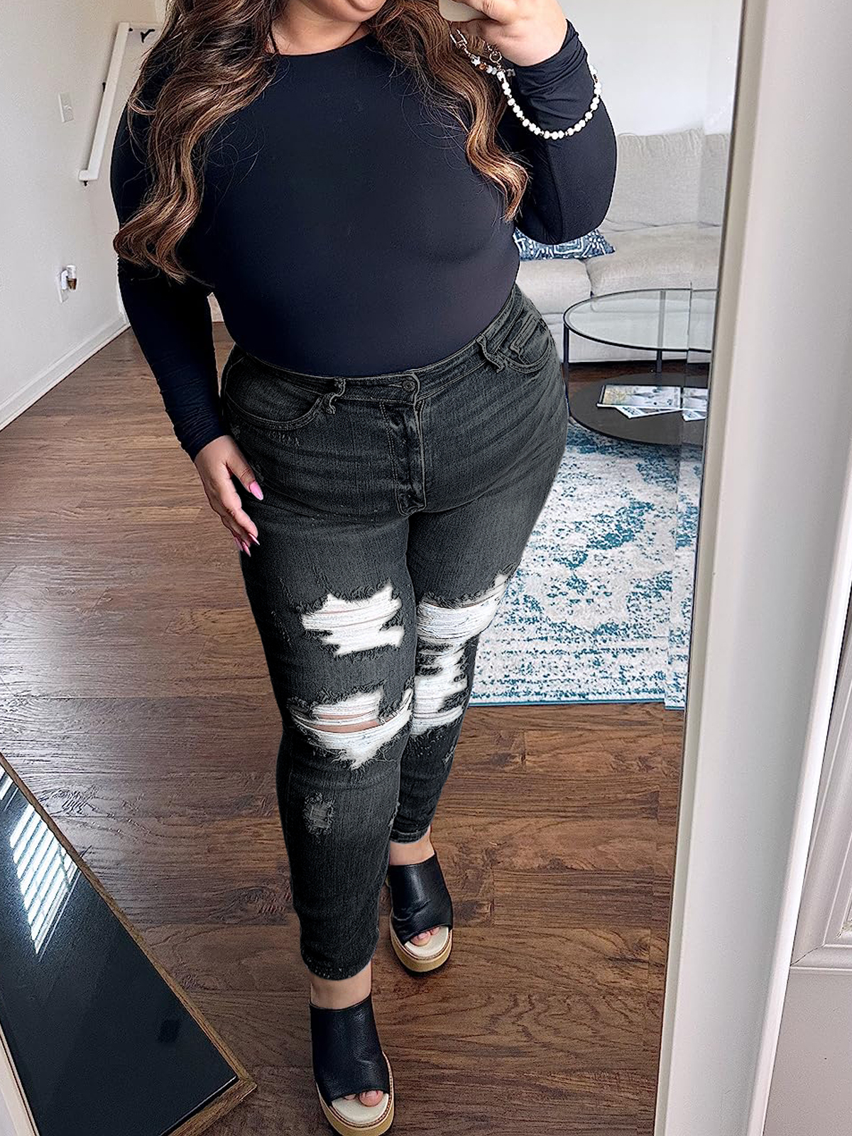 Women's High-Waisted Skinny Bleach Splash Destroyed Denim Jean