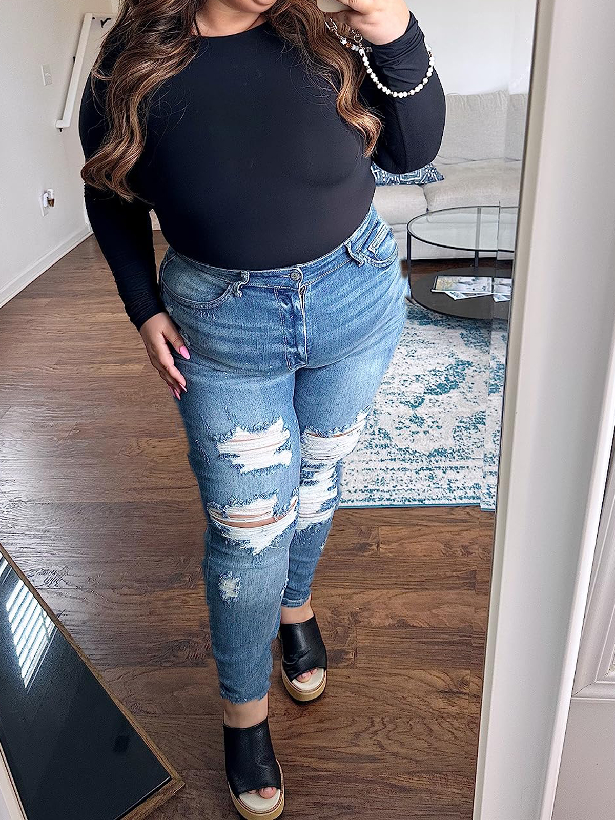 Women's High-Waisted Skinny Bleach Splash Destroyed Denim Jean