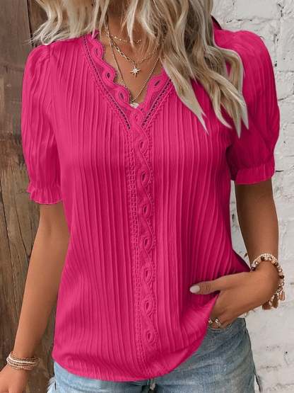 Limited Stock🛒49%OFF🔥V Neck Plain Lace Elegant Shirt
