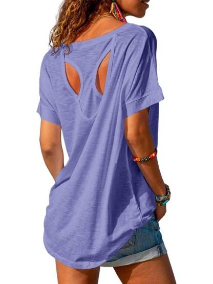 Women Open Back Athlete Loose Fitting Workout Casual Yoga T-Shirt