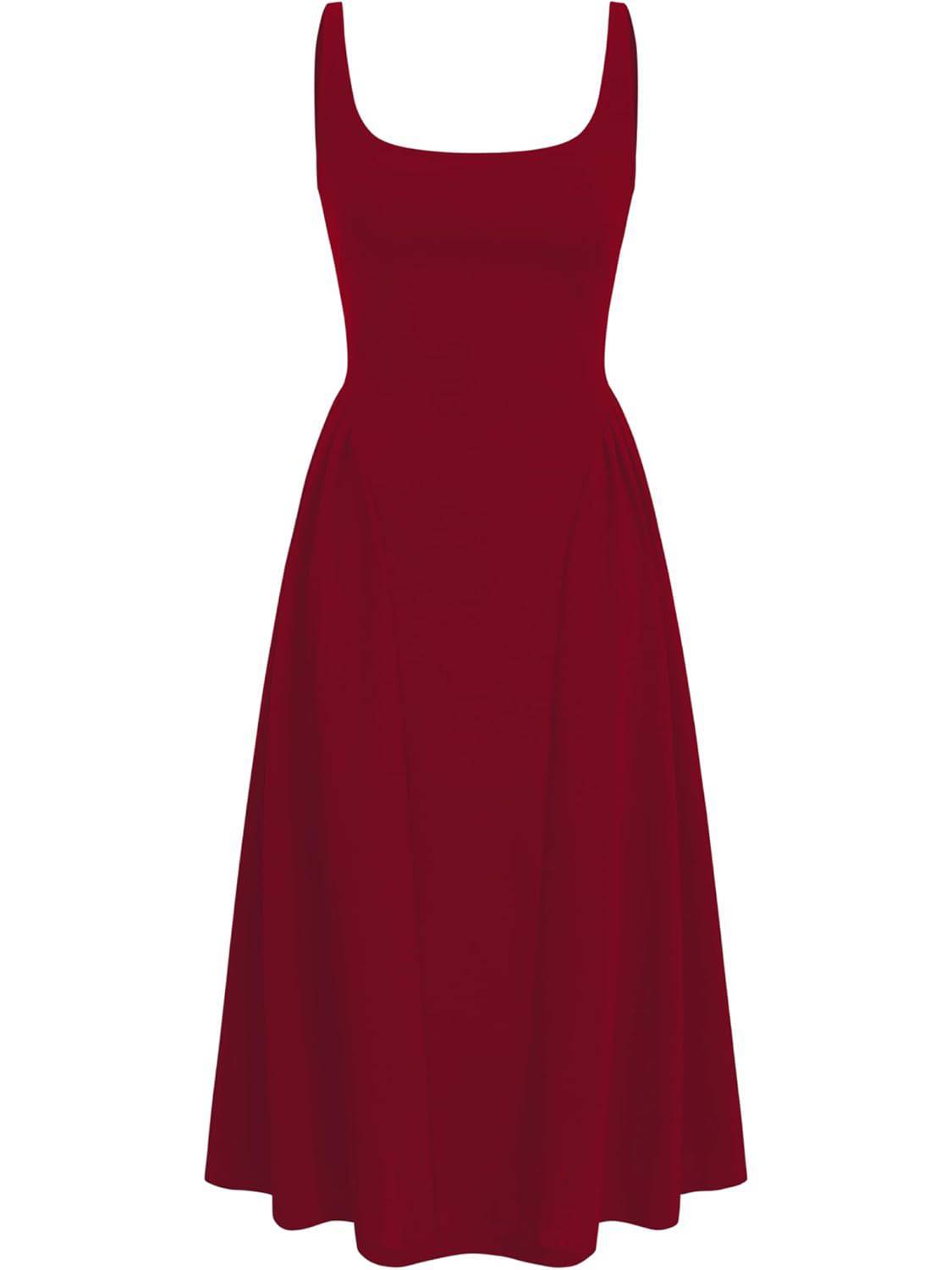 Woven Square Neck Solid Ruffle Midi Dress Curve