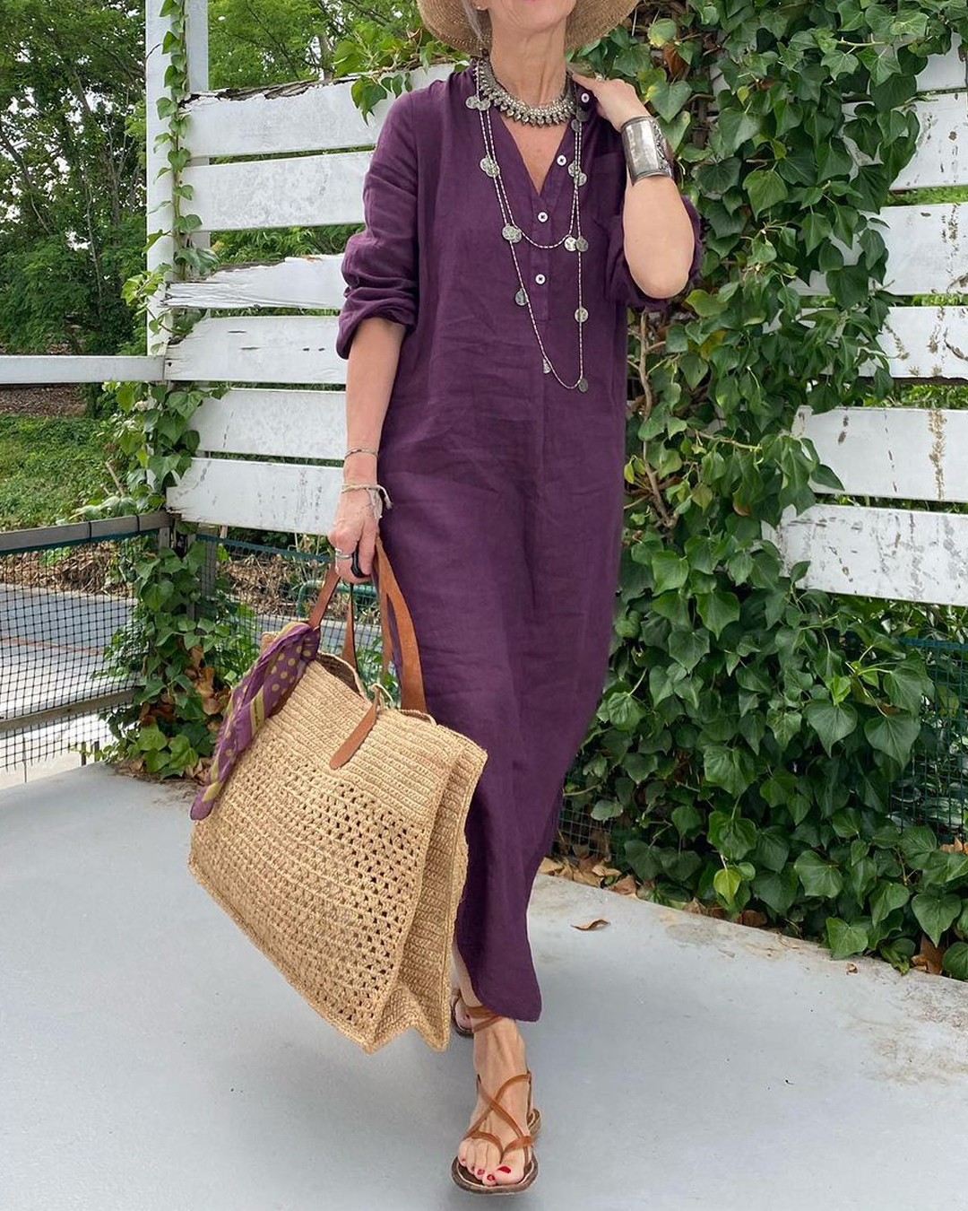 COTTON AND LINEN LOOSE SHIRT DRESS